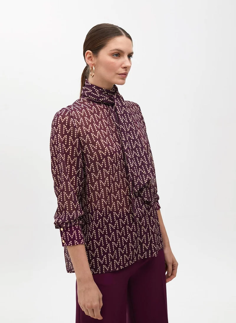 لولا كساديمونت Logo Pattern Blouse with Neck Tie